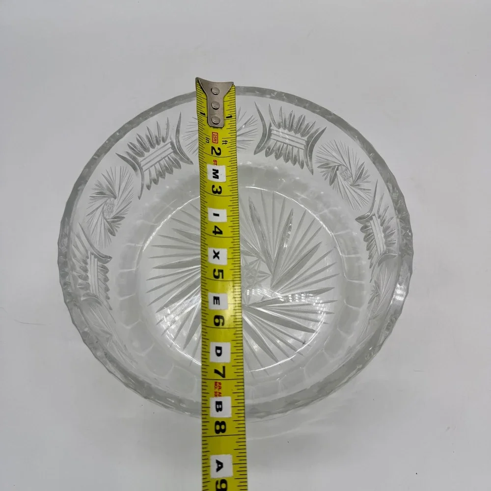 Unbranded Pinwheel Star Cut Glass Serving Bowl Scalloped‎ Rim Vintage Excellent